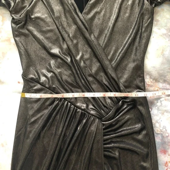 Guess Marciano | Black Metallic Silver Midi Wrap Dress NWOT - Picture 7 of 11